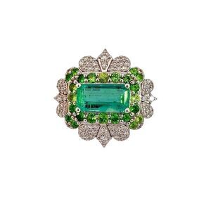 Natural Emerald Tsavorite Diamond Ring 6.75 14k WG 9.22 TCW Certified 310658